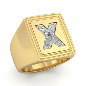 แหวนอักษร X ส่วนตัว ทอง 9K 10K 14K 18K ประดับเพชรแล็บ ของขวัญเครื่องประดับ - Product Image 3
