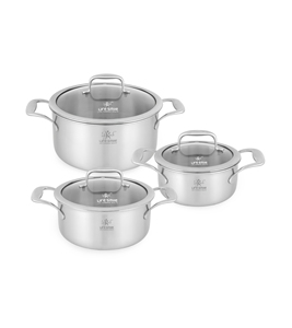 Ensemble de casseroles haut de gamme en acier inoxydable 18/10, 6 pièces, corps robuste, poignées solides en acier inoxydable, couvercles en verre, compatible induction - Product Image 1