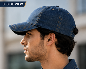Custom Logo Washed Denim 6-Panel Baseball <b>Cap</b> Adjustable Metal Buckle Unisex Casual Style Heat-Transfer Printed Rhinestone - Product Image 3