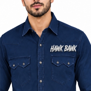 Camisa de mezclilla para hombre, camisa informal de manga larga con botones y bolsillos en el pecho, costuras impecables, comodidad diaria, cuello clásico, bolsillos en el pecho - Product Image 4
