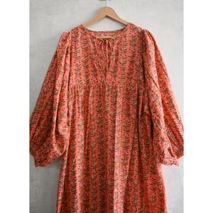 Vestido Maxi de Algodón 100% con Estampado Floral a Mano, Cuello Profundo, Cintura Natural, Lavable, Ligero, Ropa Casual de Verano para Mujer - Product Image 2