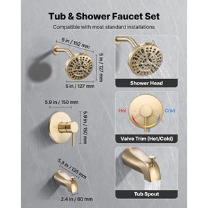 Set Doccia Completo da 5 Pollici con Soffione a Pioggia e 8 Impostazioni di Getto Regolabile, Rubinetto per Vasca da Bagno con Bocca di Scarico Inclusa - Product Image 2