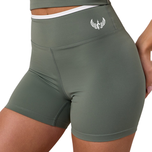 Shorts Deportivos de Cintura Alta para Mujer, Color Verde Oliva, con Contraste, Elásticos, para Gimnasio, Entrenamiento, Fitness y Ejercicio - Product Image 6
