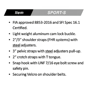 Arnés de Carreras de 6 Puntos TBRACING SPORT-S FIA 8853-2016 SFI 16.1 con Cierre de Leva de Aluminio, Logotipo Personalizado OEM ODM - Product Image 4