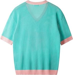 Pull en coton respirant tricoté pour homme, col en V, manches courtes, avec logo frontal, idéal pour l'été et le quotidien - Product Image 2