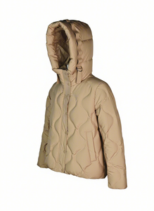 OEM Women's <b>Quilted</b> Jacket Hooded Short Winter Coat Full Sleeve Button Closure Solid Color Polyester <b>Wadding</b> - Product Image 6