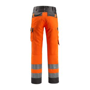 Pantalones de Seguridad para Motosierra de Alta Visibilidad, Transpirables e Impermeables, Estilo Delantal Forestal, Protección Naranja para Piernas, Microfibra Negra - Product Image 2