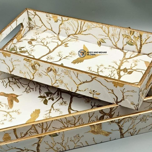 ชุดถาดเคลือบ MDF งานฝีมือแบบกำหนดเอง ถาดไม้ซ้อนกันได้แบบยั่งยืนพร้อมลายพิมพ์พฤกษศาสตร์ ถาดตกแต่งสำหรับบ้านแบบขายส่ง - Product Image 2