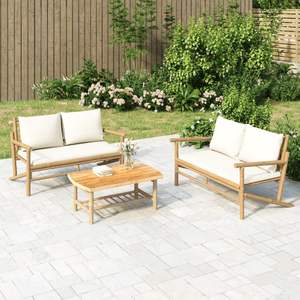 Ensemble de salon de jardin en bambou blanc crème avec coussins confortables - Product Image 1