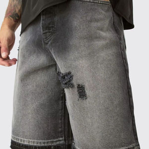 กางเกงยีนส์ขาสั้นผู้ชายผ้าฝ้ายแท้ 100% ขายส่ง พิมพ์ลายโลโก้ตามสั่ง สไตล์สตรีทแวร์ ฮิปฮอป สีน้ำเงินฟอก ทรงยาว - Product Image 1