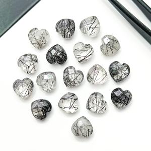 Pierre précieuse en rutile noir facetté, sculptée à la main en forme de cœur, pour la création de bijoux, 10 mm, perles de rutile noir en vrac. - Product Image 1