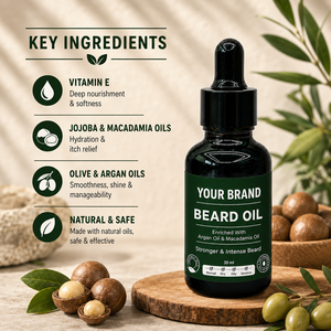Huile nourrissante pour barbe pour hommes, marque privée OEM, avec argan, jojoba et vitamine E pour la croissance de la barbe - Product Image 4