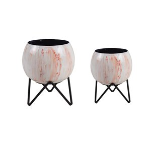 Maceta de Metal con Diseño Impreso y Soporte de Hierro, Forma Redonda, Perfecta para Decoración de Interiores, Sala de Estar y Jardín - Product Image 4