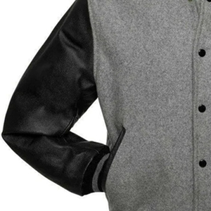 Men's High Street Style Long Sleeve College <b>Jacket</b> with <b>Real</b> <b>Leather</b> Front Breathable Wool Custom Logo-for Summer and Winter - Product Image 3