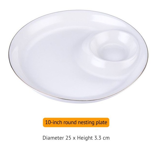 10" round Plate with a built-in dip bowl