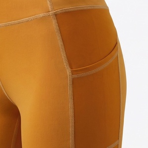 High Waist Full Length Yoga <b>Leggings</b> With <b>Pockets</b> Spandex Nylon Four-Way Stretch Contrast Stitch Design - Product Image 5