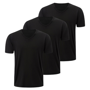 T-shirt pour homme à col en V, manches courtes, coupe classique, imprimé lettres vintage, délavé à l'acide, séchage rapide, 100% coton, blanc et noir - Product Image 3