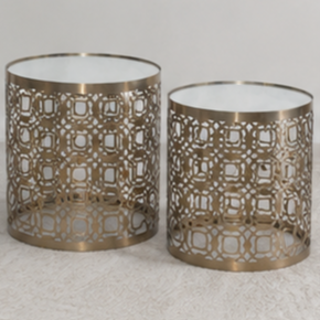 Modern <b>Round</b> Metal <b>Coffee</b> <b>Table</b> with Glass Top <b>Nesting</b> Design Living Room Furniture Decorative Accent <b>Table</b> - Product Image 2