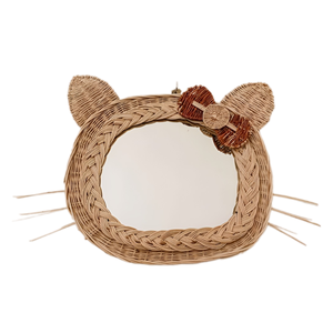 Bohemian Natural Rattan Decorate <b>Kid</b> <b>Cat</b> Wall Mirror Hand Braided Nursery Room Storage Accessories Art - Product Image 1