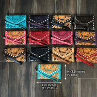 Dompet Kulit Sapi Asli Gaya Barat Bermotif Bunga, Siap Kirim, Buatan Tangan, Cocok untuk Wanita