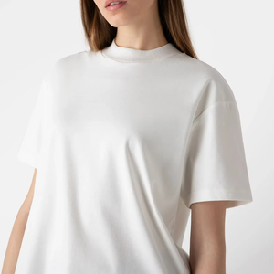 Camiseta de algodón de manga corta para mujer, informal, de color liso, corte regular, tejido de punto, teñido liso. - Product Image 3