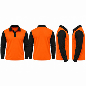 Men's Long Sleeve <b>Polo</b> Shirt <b>Orange</b> Black Color Blocked Knitted Casual Sportswear - Product Image 3