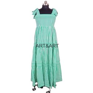 Vestido de algodón para mujer, mini vestido estampado a rayas, hecho a mano, estilo bohemio, con tirantes de gasa, para verano, playa, fiesta, tejido, lavado en seco - Product Image 1