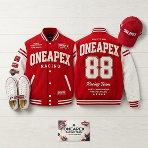เสื้อแจ็คเก็ตเบสบอลผู้ชายสีแดงขาว แจ็คเก็ตเลตเตอร์แมน แจ็คเก็ตบอมเบอร์ ปักลายปะติด สตรีทแวร์ ขายส่ง - Product Image 5