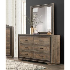 Comò moderno rustico 1pc con 6 cassetti con finitura ebano scuro mobili camera da letto di mogano assi di legno ottimale per il vostro spazio - Product Image 4
