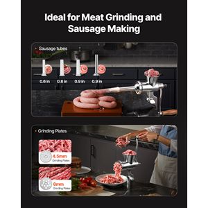 Hachoir à viande manuel en acier inoxydable 304 avec embout à saucisses et 2 plaques de découpe - Product Image 4