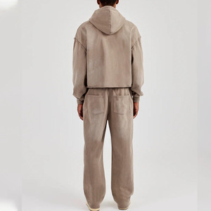 Unisex Brown Cotton Tracksuit <b>Hooded</b> Full <b>Zip</b> Sweatshirt And Pants Set With Printed Letters And Angel Design Streetwear Style - Product Image 3
