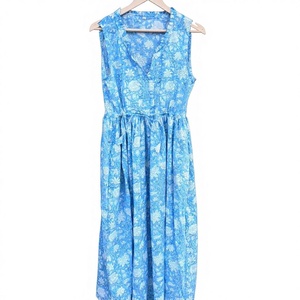 Túnica india de algodón, vestido largo con estampado floral hecho a mano, vestido de verano para mujer, manga 3/4, cintura natural, ecológico - Product Image 1