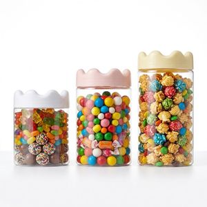 ODM OEM Wholesale Candy <b>Jar</b> Crown Shape PET 200ml Clear <b>Plastic</b> <b>Jar</b> <b>with</b> Wavy <b>Lid</b> for Cookie Nut Snacks Vietnam Factory - Product Image 1