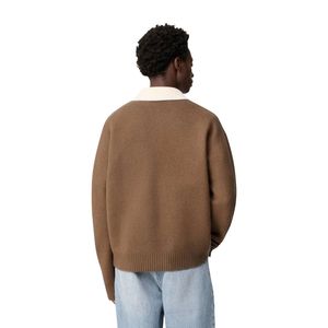 Men Camel <b>Brown</b> Polo Sweater Contrast Collar Knit Pullover Casual Warm Winter Knitwear Custom Logo OEM Manufacturer Wholesale - Product Image 2