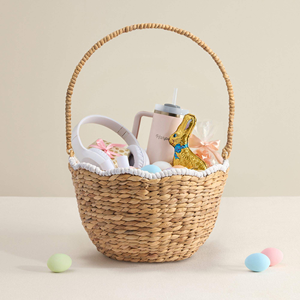 Panier élégant et mignon en jacinthe d'eau avec bord festonné, fait main, motif lapin de Pâques, panier de rangement décoratif tressé pour chambre d'enfant ou cadeau - Product Image 6