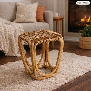 Table basse, tabouret, ottoman, table d'appoint en rotin tressé à la main, meubles de chambre et de salon, console en os incrusté pour patio, style rustique moderne - Product Image 4