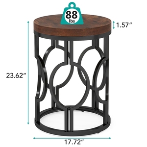 Mesa Auxiliar Redonda Vintage con Base Metálica de Anillo Geométrico y Tapa de Madera Oscura, Mesa de Noche Compacta, Soporte para Sofá de Sala de Estar - Product Image 6