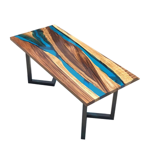 Table à manger en résine époxy transparente de haute qualité avec plateau en bois massif - Product Image 1
