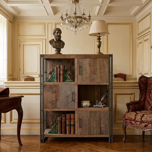 Aterna Rack Eco-Friendly Durable <b>Rustic</b> Reclaimed Wood Iron Frame Industrial Storage Bookcase <b>Cabinet</b> Living Room - Product Image 3