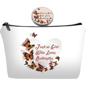 Set di Borse da Viaggio per Cosmetici Personalizzate con Farfalle Marroni e Cuori, con Specchio per Donne e Ragazze - Product Image 1