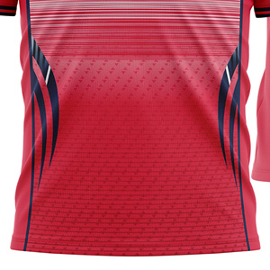Camiseta de Fútbol Personalizada Sublimada para Hombre, Cuello Redondo, Manga Corta, Estampado Geométrico Rojo, Absorbe la Humedad, Corte Regular, Ligera, 100% - Product Image 4
