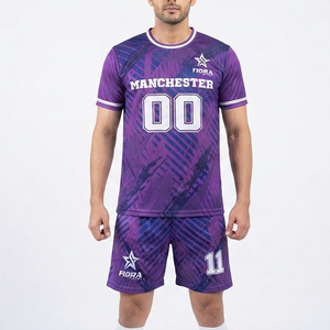 ชุดเสื้อฟุตบอลชายพร้อมกางเกงขาสั้น พิมพ์ลายแบบ Sublimation ชุดฟุตบอลสั่งทำได้ พร้อมชื่อทีมและหมายเลข แห้งเร็ว รับผลิตตามสั่ง ขายส่ง - Product Image 1