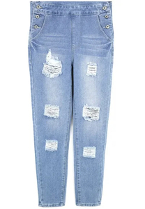 กางเกงยีนส์คาร์โกเอวสูงผ้าเดนิมคอตตอนผสมสแปนเด็กซ์คุณภาพสูง พร้อมสายสะพายไหล่ ลุคทำสีซีดแบบดิสเทรส เหมาะสำหรับฤดูใบไม้ร่วงและฤดูหนาว ทรงเข้ารูป - Product Image 3