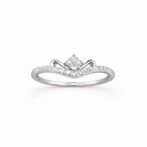 Bague de fiançailles élégante inspirée d'une tiare, sertie de diamants de laboratoire, avec un motif en chevron, alliance incurvée en or pur 14 carats, cadeau pour elle - Product Image 4