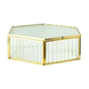 Glass Jewelry <b>Box</b> With Gold Frame Decorative <b>Trinket</b> Organizer For Rings Earrings Necklace Bracelet Vanity Display - Product Image 2