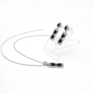 925 Sterling Silver Natural Black <b>Onyx</b> Pendant & <b>Earring</b> Set Rhodium Plated OEM ODM Fine Jewelry - Product Image 2