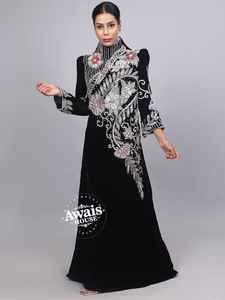 Vestido Abaya Importado de Terciopelo con Lentejuelas de Cristal y Cuentas, Largo hasta el Suelo, Manga Larga, Estilo Sencillo y Discreto, Silueta en A, con Sujetador Incorporado - Product Image 5