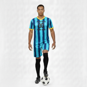 Maillots de football classiques personnalisés de haute qualité, très demandés, pour adultes unisexes, respirants, avec rayures appliquées et nom d'équipe. - Product Image 1