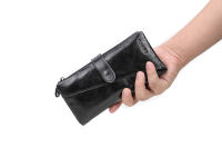 Cartera de Cuero Genuino con Logotipo Personalizado, Cartera RFID para Hombre, Tarjetero, Monedero, Cartera Larga de Cuero para Hombre