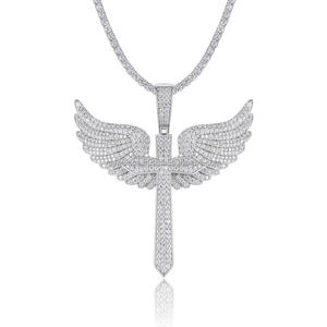 <b>Angel</b> Cross Round Moissanite Pendant 925 Silver Bling Religious Party For Fine Jewelry Pendants & <b>Charms</b> for Unisex - Product Image 1